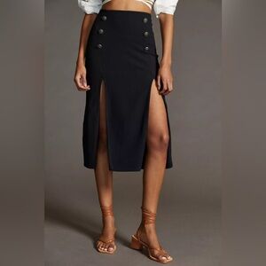 Maeve by Anthropologie Dual Spilt Midi Skirt‎ Navy Work Office Boardroom